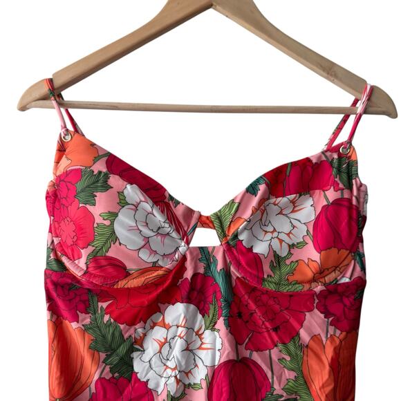 Trina Turk Sunny Bloom Floral Underwire One Piece Tie Back Swimsuit Size 14 - Picture 5 of 14